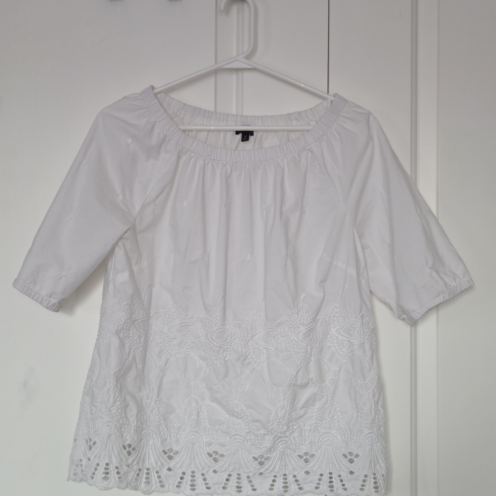 Talbots White Embroidered Blouse